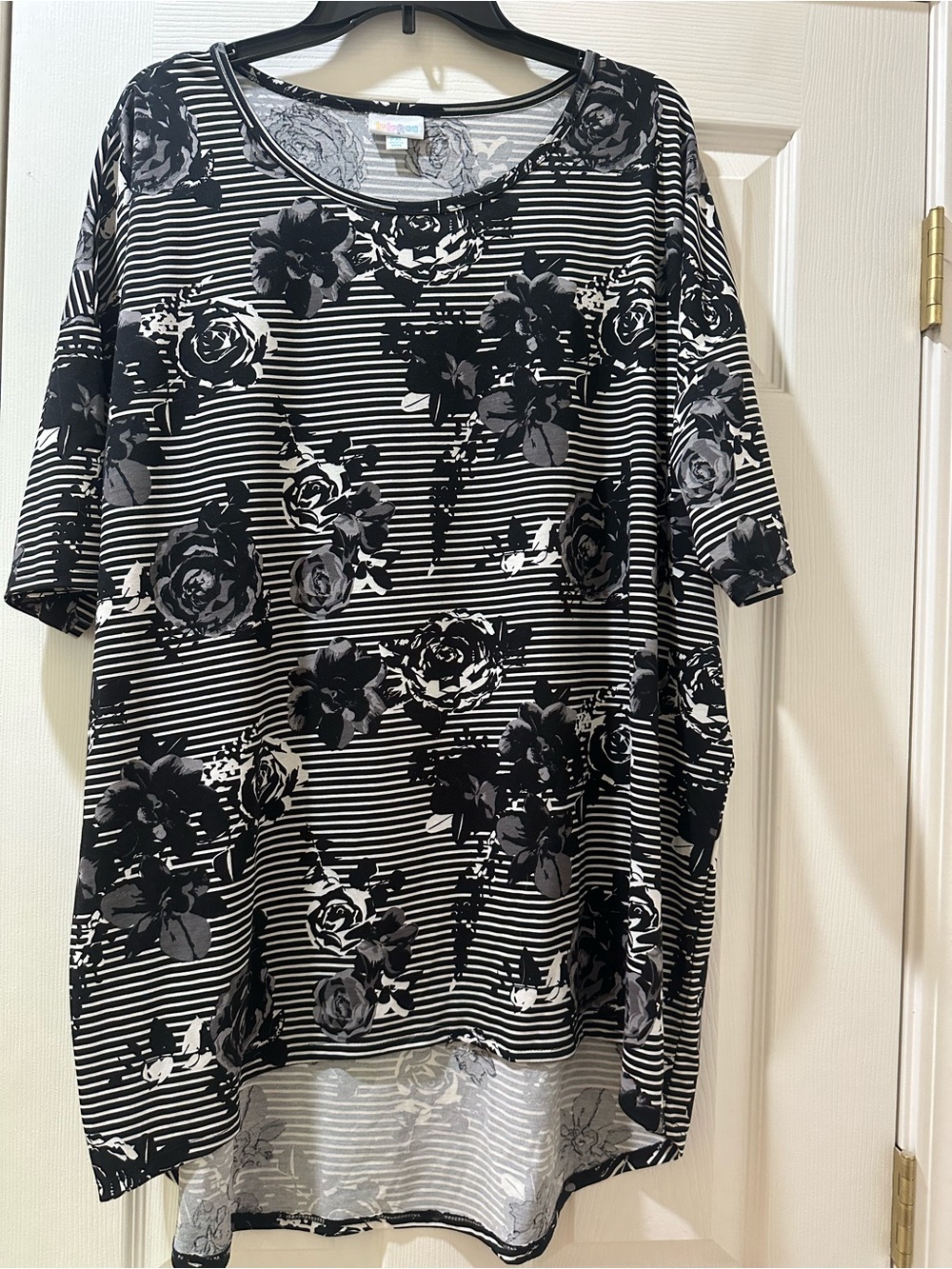 LuLaRoe Black and White Floral Striped Tunic